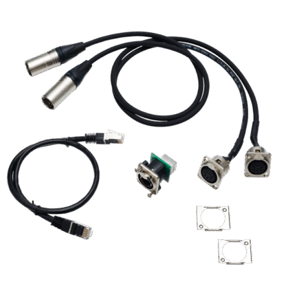 Adapter cable set for 2Port Node, 2x cable DMX/XLR5 to DMX (length 0.5m), 1x cable RJ45, 1x built-in socket etherCON/RJ45 to RJ45