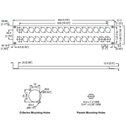 Penn Elcom 2U Rack Panels Punched for 32 x D-Series Connectors - Image 3